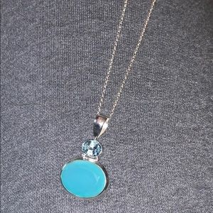 18 inch aqua chalcedony and blue topaz necklace.